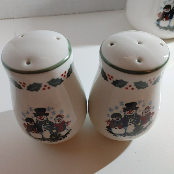 GEI Snowman Sugar And Coffee Creamer Set With Salt And Pepper Shaker. 4 PC set - Picture 6 of 7